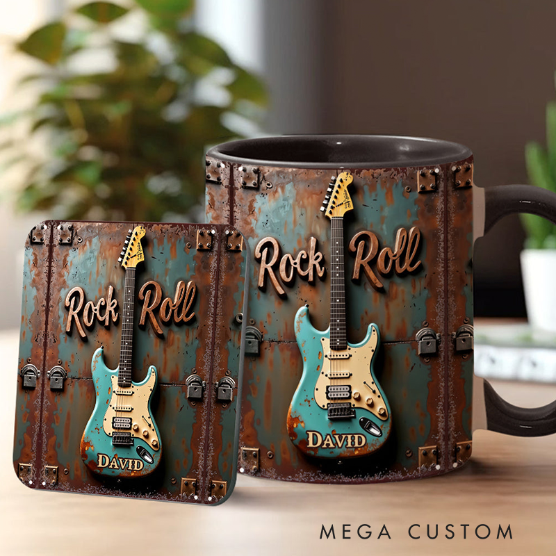 Personalized Name Guitar Accent Rock Roll Mug for Music Lover