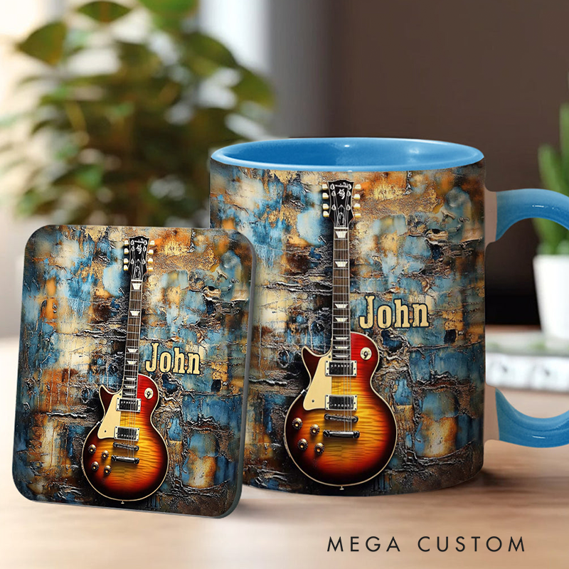 Personalized Name Vintage Electric Guitar Accent Mug for Music Lover