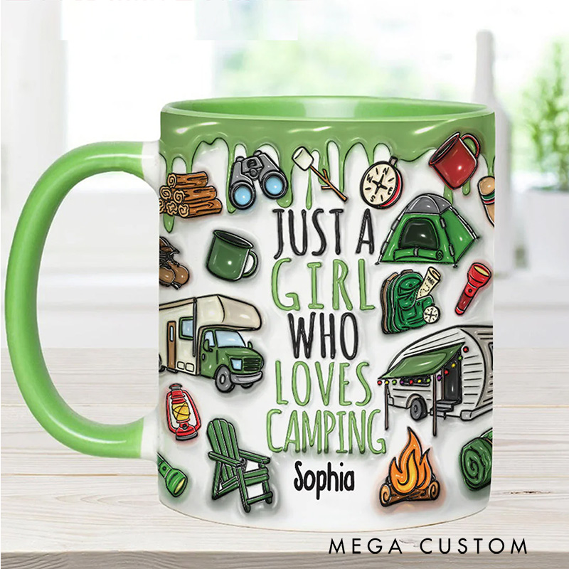 Personalized Just a Girl Who Loves Camping Mug Adventure Mountains Camper Hiking Mug Gift for Kid Outdoors Lovers