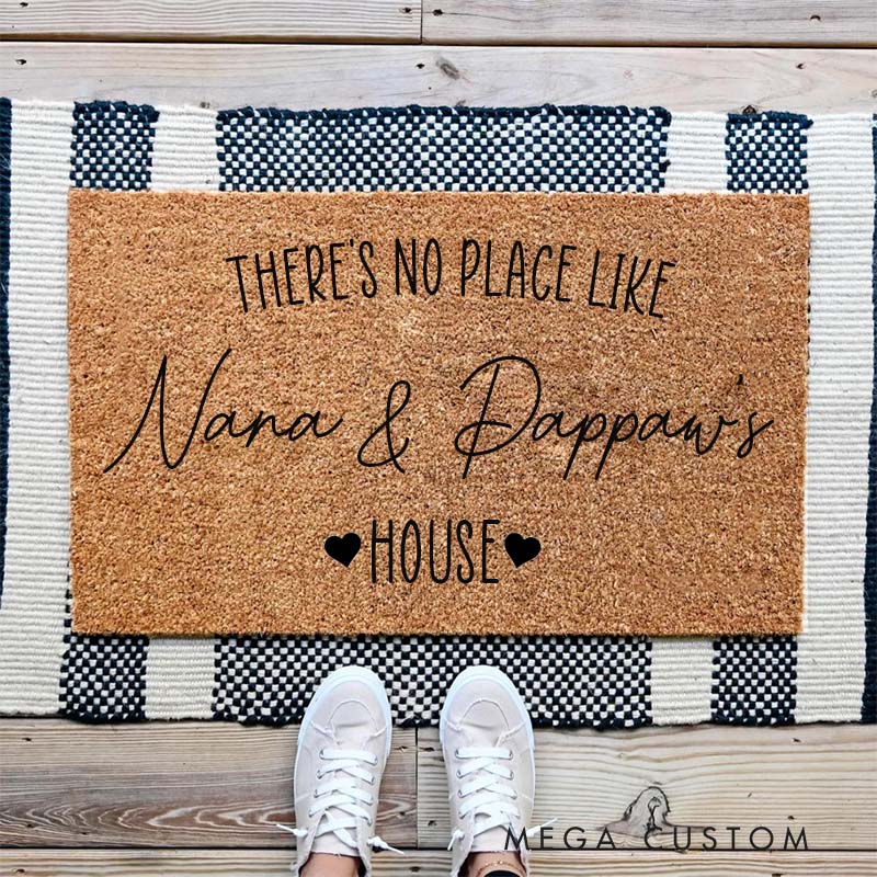 Personalized There's No Place Like Nana and Pawpaw's House Doormat Custom Family Rug Housewarming Gift Decorative Indoor Outdoor Durable Mat