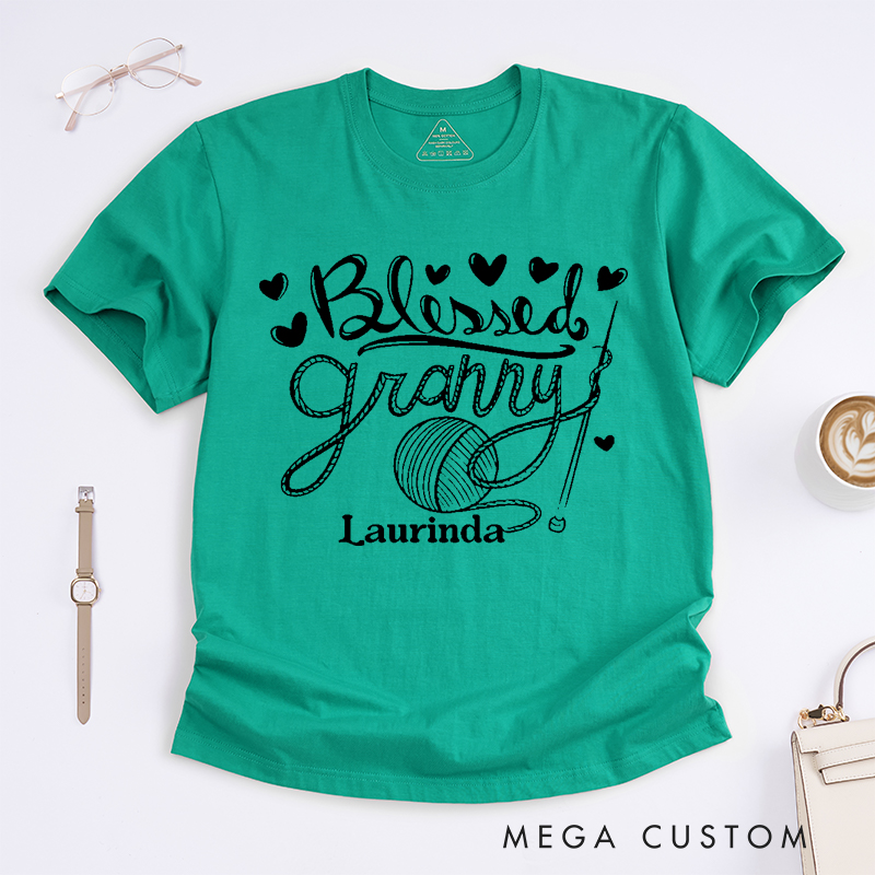 Personalized Blessed Granny Classic T-Shirts Gift for Knitting Lover knitting Mom Gift Grandma Knitting Shirt Knitter Shirt