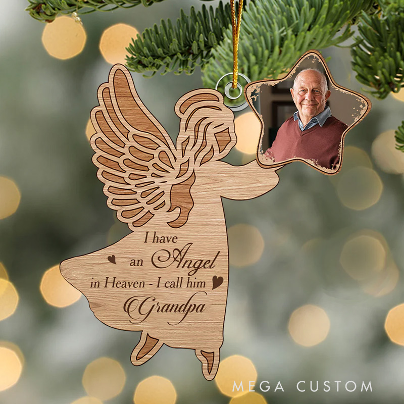 Personalized Photo Acrylic Ornament Custom Photo Angel In Heaven Memorial Ornament