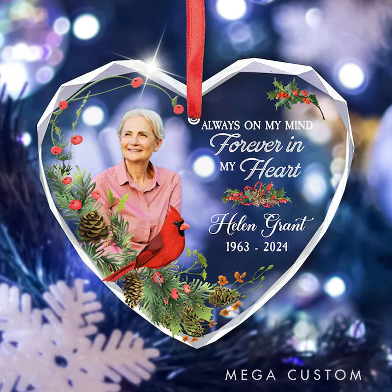 Personalized Photo Memorial Heart Glass Ornament Family Loss Ornament Memorial Christmas Ornament I'm Always With You