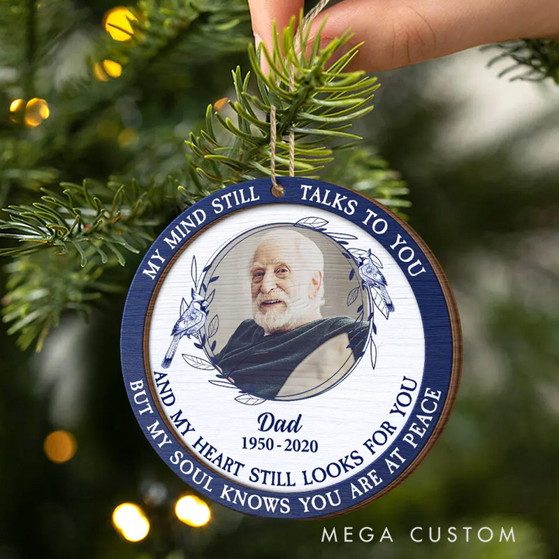 Personalized 2-Layered Wooden Ornament Custom Photo Toile Memorial Bird My Mind Still Talks To You 