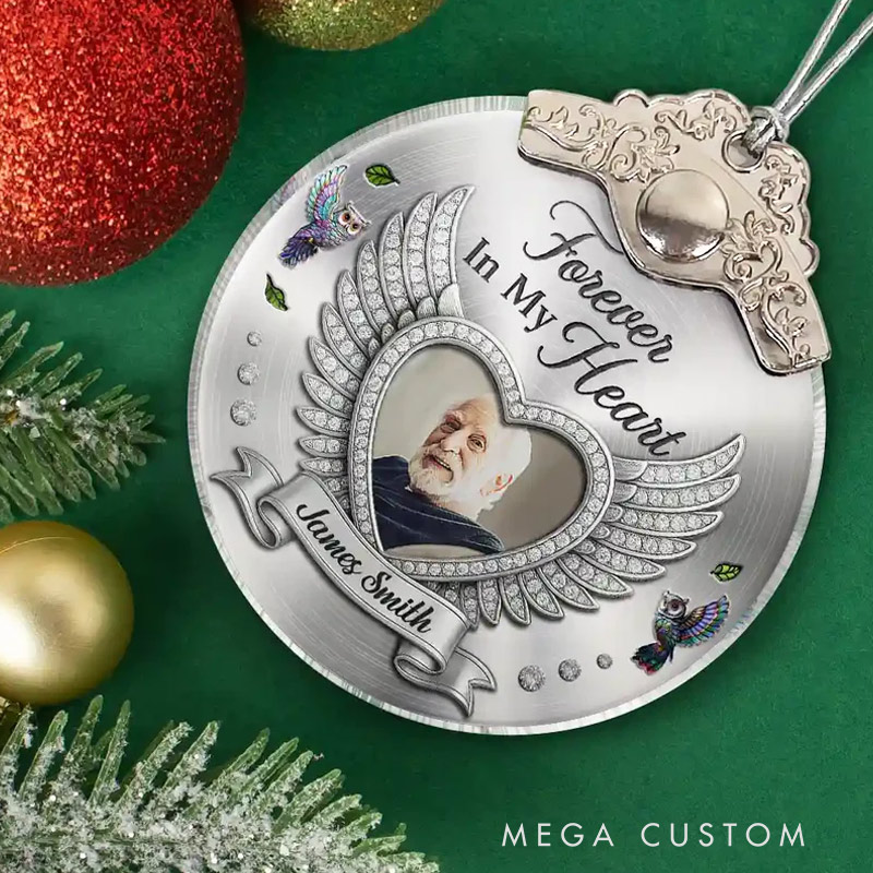 Personalized Glass Ornament With Silver Cap Custom Photo I'm Always With You Memorial Metal Effect Ornament 