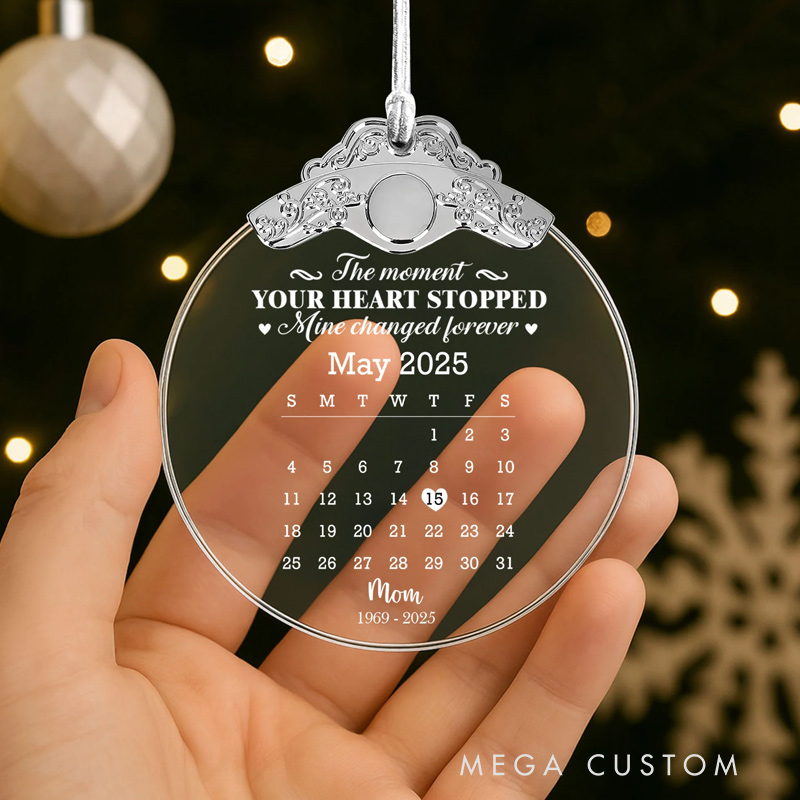 Personalized Glass Ornament With Silver Cap Custom Photo The Moment Your Heart Stopped Time Changed Forever Memorial Ornament 