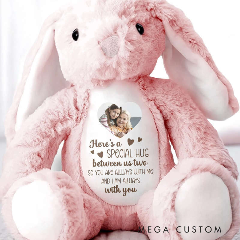 Personalized Memorial Bunny Special Hug Between Us Two Stuffed Bunny With Heart Gift for Loss of Loved Ones