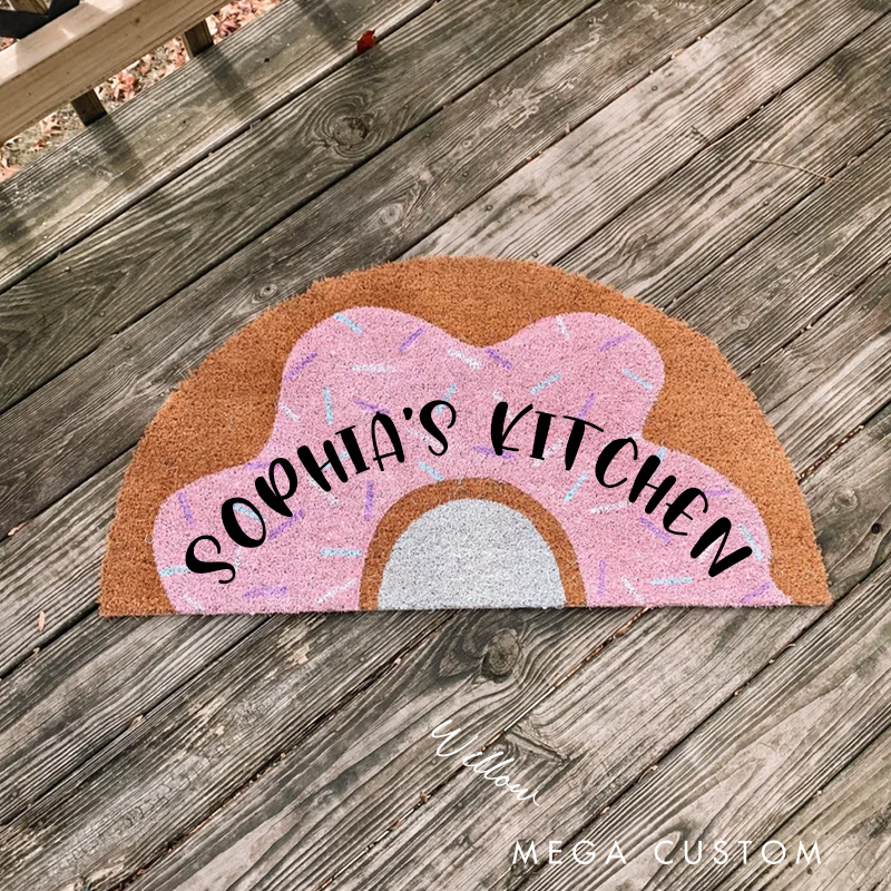 Personalized Donut with Sprinkles Doormat Custom Welcome Kitchen Floor Mat with Name Donut Floor Doormat