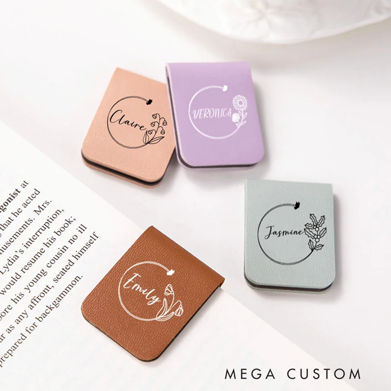 Personalized Birth Flower Magnetic Leather Bookmark Clip with Name Birthday Gift for Book Lovers Bookworms
