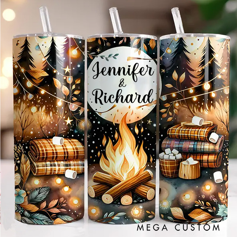 Personalized Fall Camping Tumbler Wrap Camping Campfire Lover Tumbler Funny Camping Tumbler for Outdoor Adventures Couples