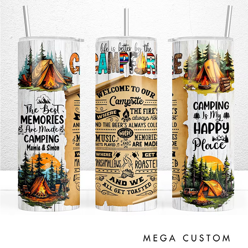Personalized the Best Memories Are Made Camping Tumbler 20oz Skinny Camping Tumbler for Outdoor Adventures Couples