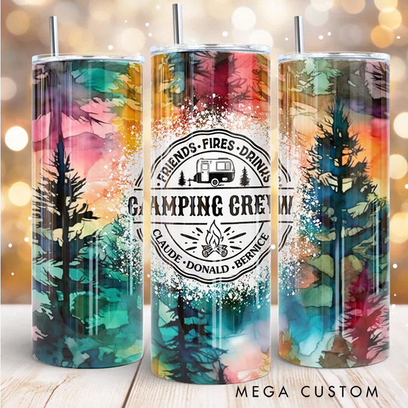 Personalized Camping Crew 20 Oz Skinny Tumbler 20oz Skinny Camping Tumbler for Friends Outdoor Adventures Gift
