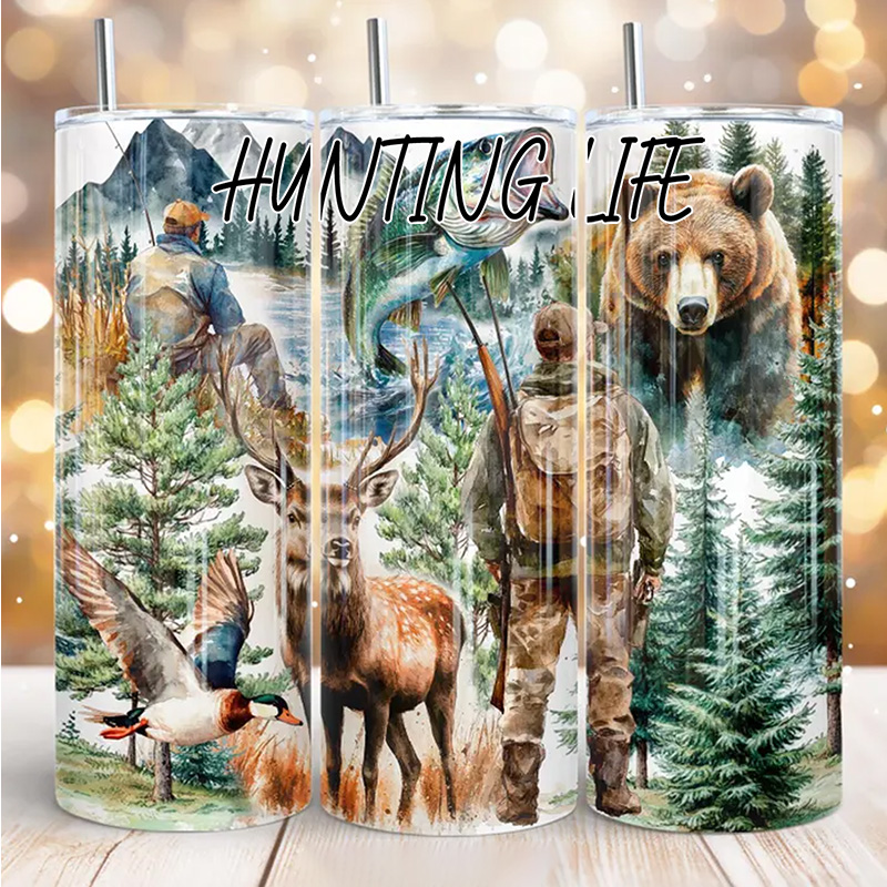 Personalized Hunting 20oz Skinny Tumbler Wildlife Adventure Tumbler Gift for Outdoor Hunting Lover