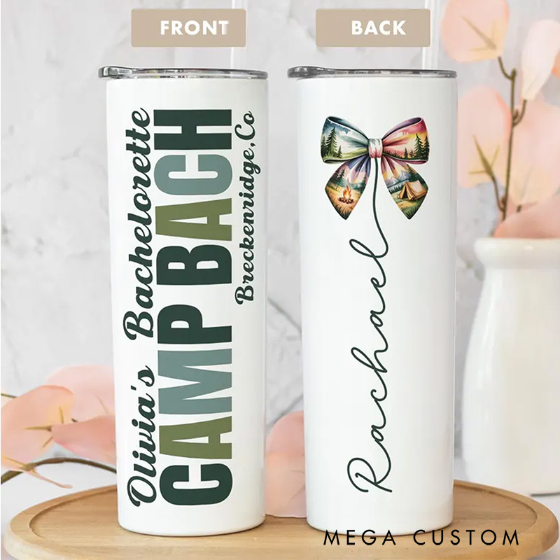 Personalized Camp Tumbler 20oz Skinny Camping Tumbler Mountain Camping Gift