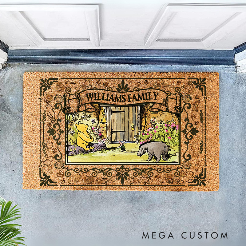 Personalized Classic Cartoon Bear Family Name Doormat Ballerina Family Door Mat Welcome Mat for Dance Lovers Housewarming Gifts