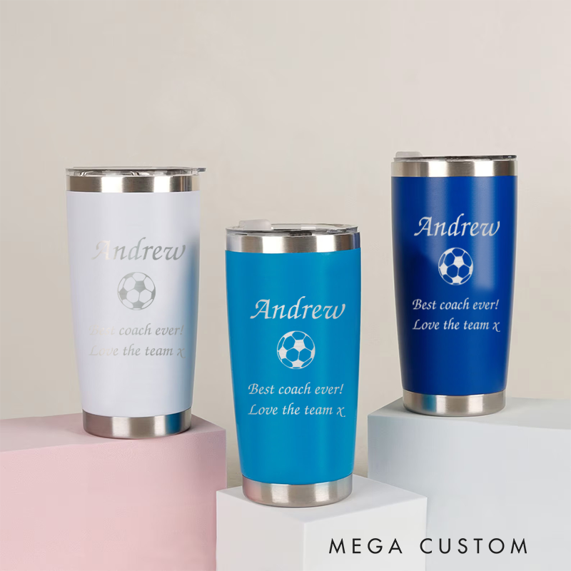 Personalized Soccer Stainless Steel Tumbler with Custom Name Design and Message