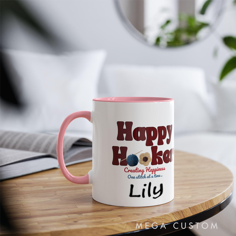 Personalized Name Happy Hooker Crochet Gift Mug Best Friend Crafter Mug Mothers Day Birthday Present