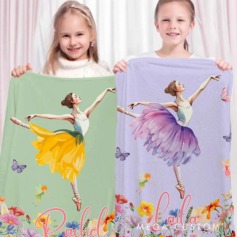 Personalized Ballet Girl Birth Flower Blanket Flannel Blanket Ballet Lover Blanket with Name for Dance Lovers Dance Team Birthday Gift for Girls