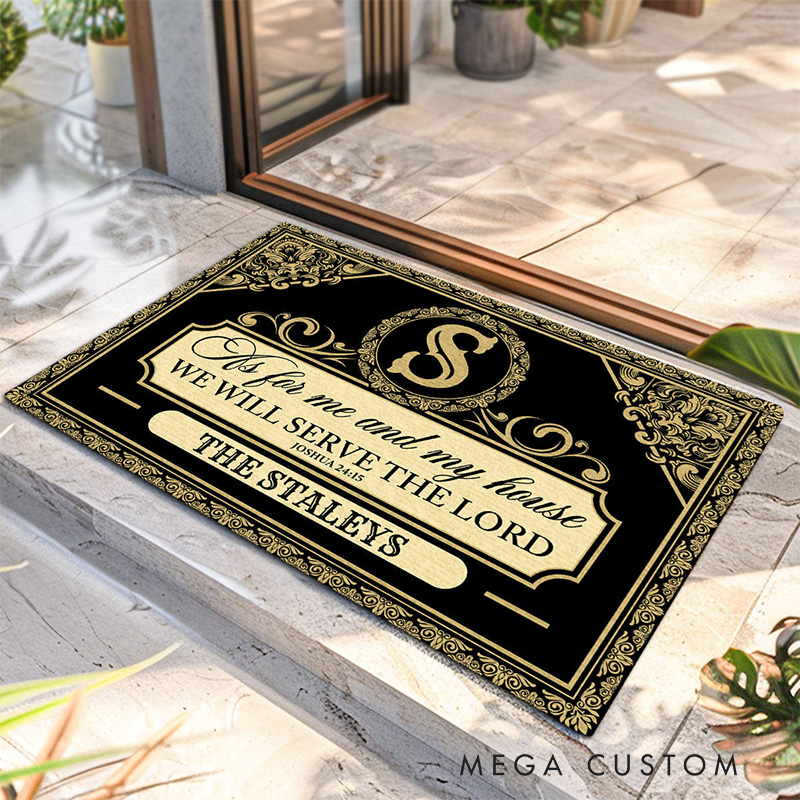Personalized as for Me and My House We will Serve the Lord Doormat with Family Name Non-Slip Durable Front Door Decor Faithful Family Religious Gift
