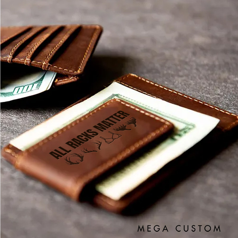 Personalized Crazy Horse Leather Money Clip Engraved Hunting Magnetic Money Clip Wallet for Husband Boyfriend Hunting Lover