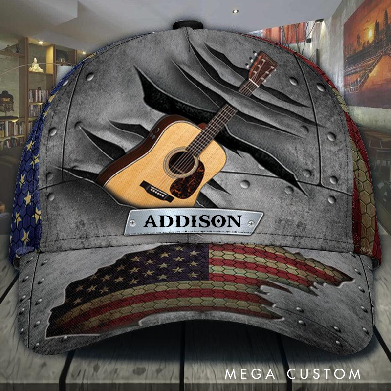 Personalized Name Classic Cap 3D Print Baseball Cap for Music Lover and Guitar Lovers Custom Gift