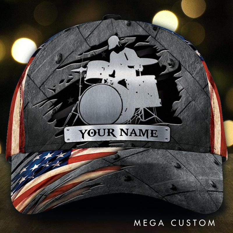 Personalized Name Drum Classic Cap 3D Print Baseball Cap for Music Lover and Drummer Lovers Custom Gift