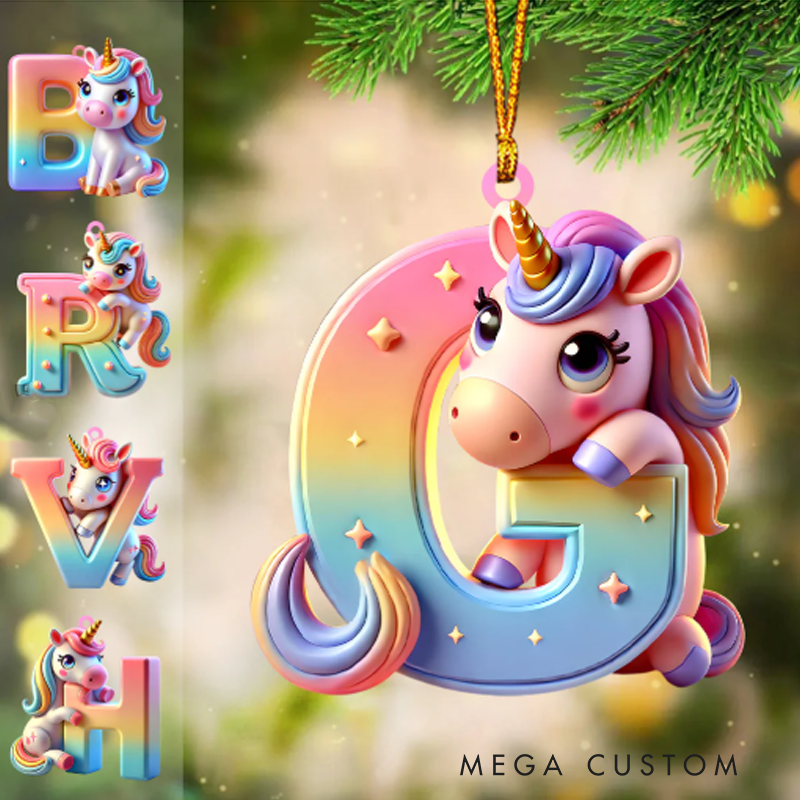 Personalized Cute Unicorn Kids Christmas Ornament
