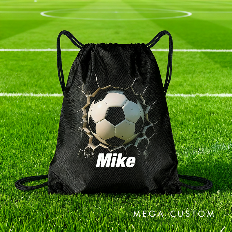 Personalized Soccer, Basketball, Volleyball, and Football Drawstring Backpack with Custom Name and 3D Ball Design