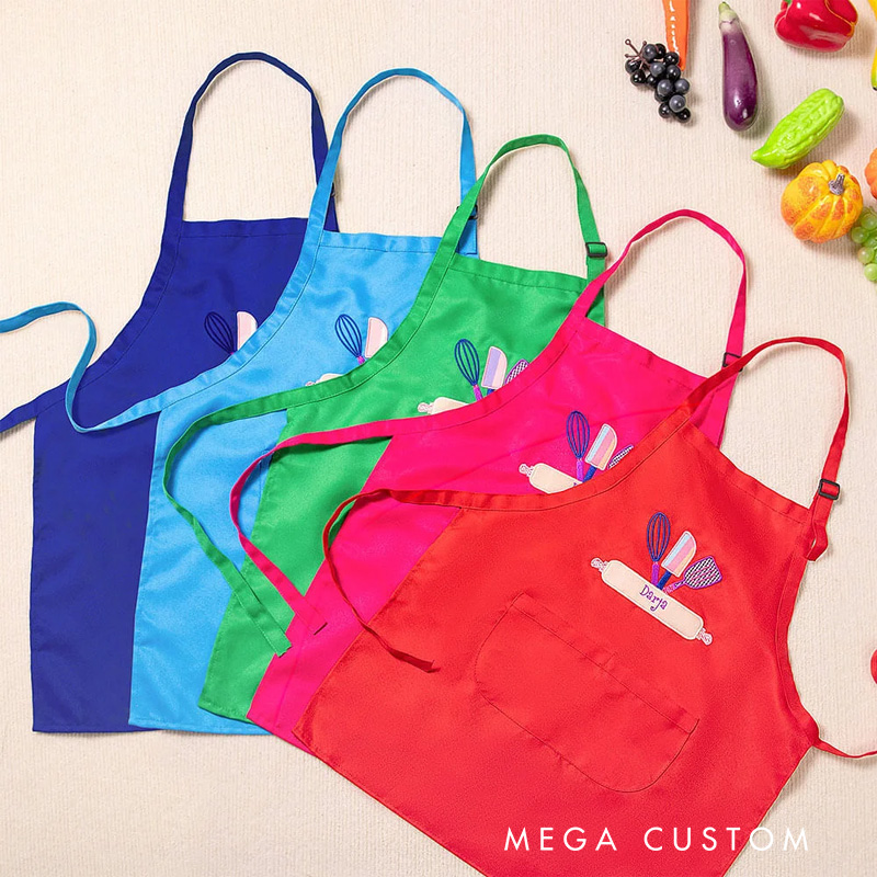 Personalized Kids Cooking Apron Embroidered Kitchen Apron with Name for Kids Baking Tools Adjustable Apron Chef Hat Set for Kids Cooking Lovers