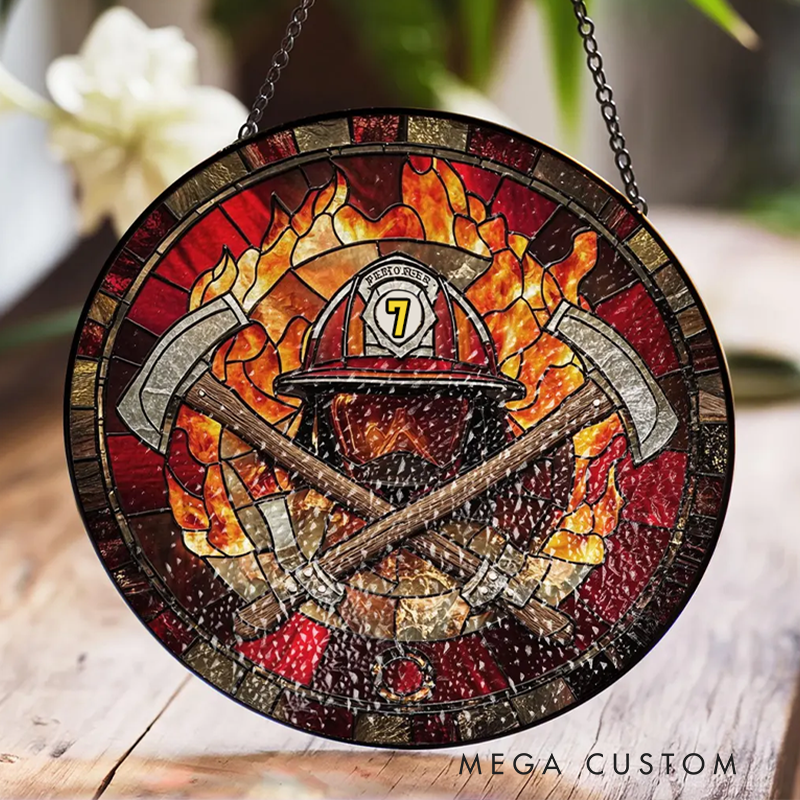 Personalized Firefighter Stained Glass Suncatcher for Firefighter Medical Suncatcher Gift