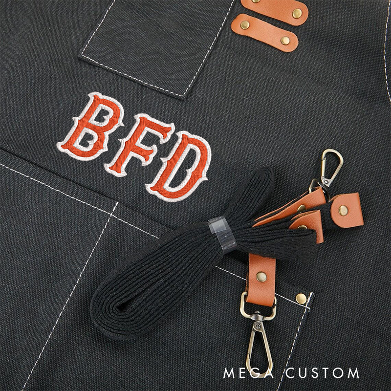 Personalized Firefighter Canvas Apron with Custom Embroidered Letters Design Gift for Firefighters