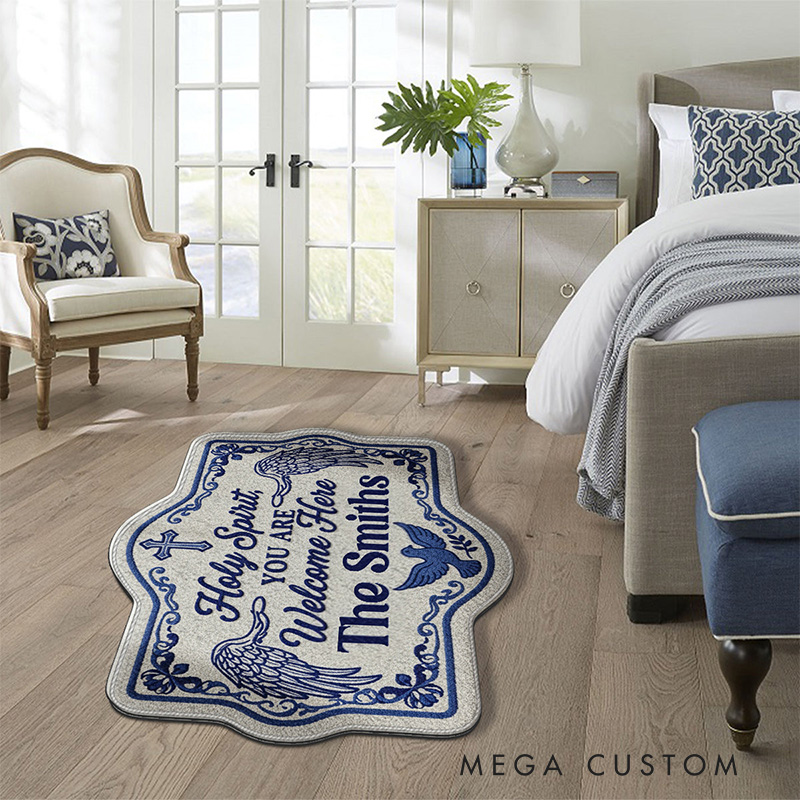 Personalized Holy Spirit You are Welcome Her Christian Non-Slip Tufted Rug with Family Name Home Decor Welcome Rug Religious Gift for Faithful Family