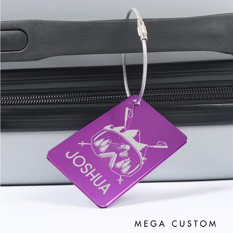 Personalized Metal Luggage Tag Ski Luggage Tag Baggage ID Tag for Outdoor Lovers Gift