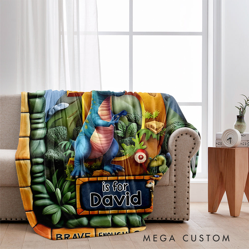 Personalized Kid Blanket Dinosaur World Gift for Grankids