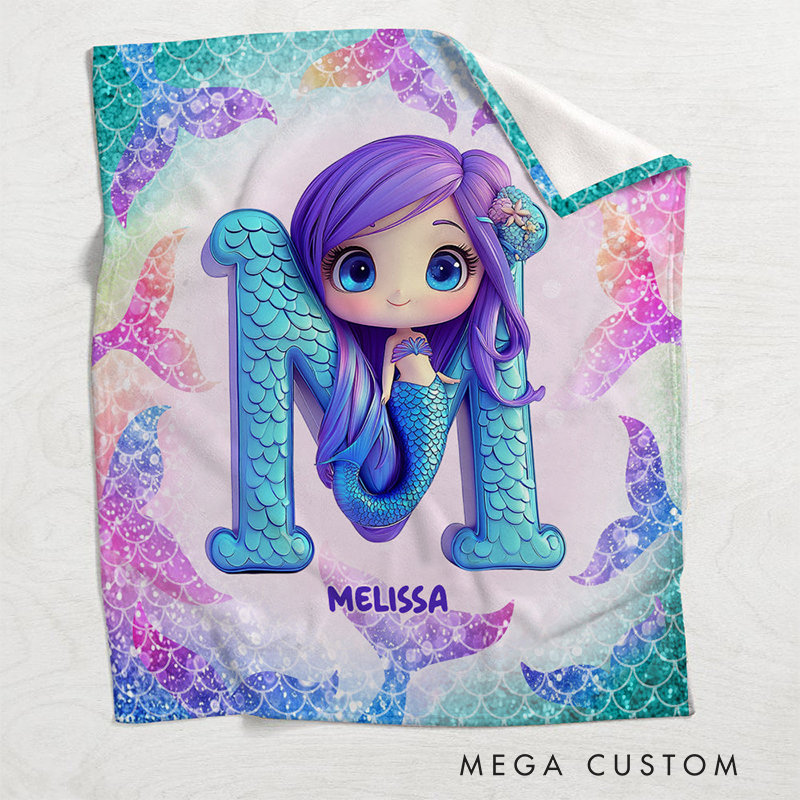 Personalized Adorable Mermaid Letter Kid Blanket