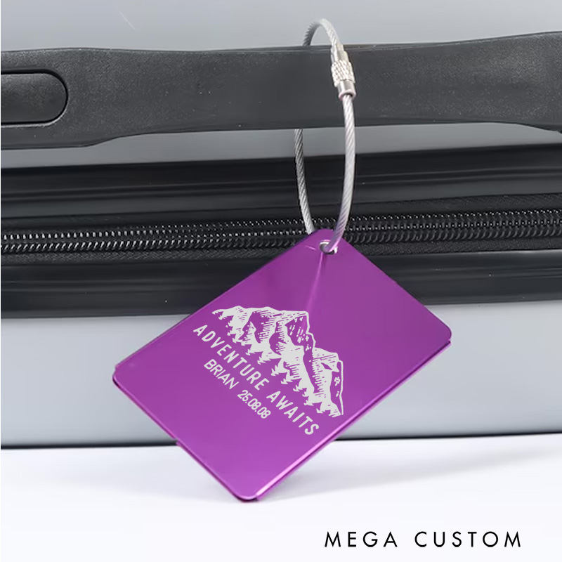 Personalized Adventure Awaits Mountains Luggage Tag Engraved Luggage Tag Baggage ID Tag for Outdoor Lovers Gift 