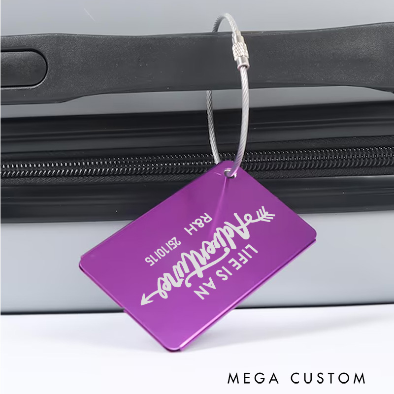 Personalized Metal Luggage Tag Life Is an Adventure Engraved Baggage ID Tag Gift for Outdoor Enthusiasts