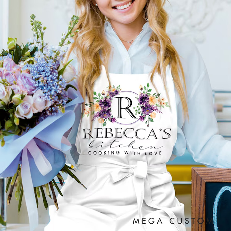 Personalized Cooking with Love Family Apron Baking Apron for Women with Name Baking Lover Gift