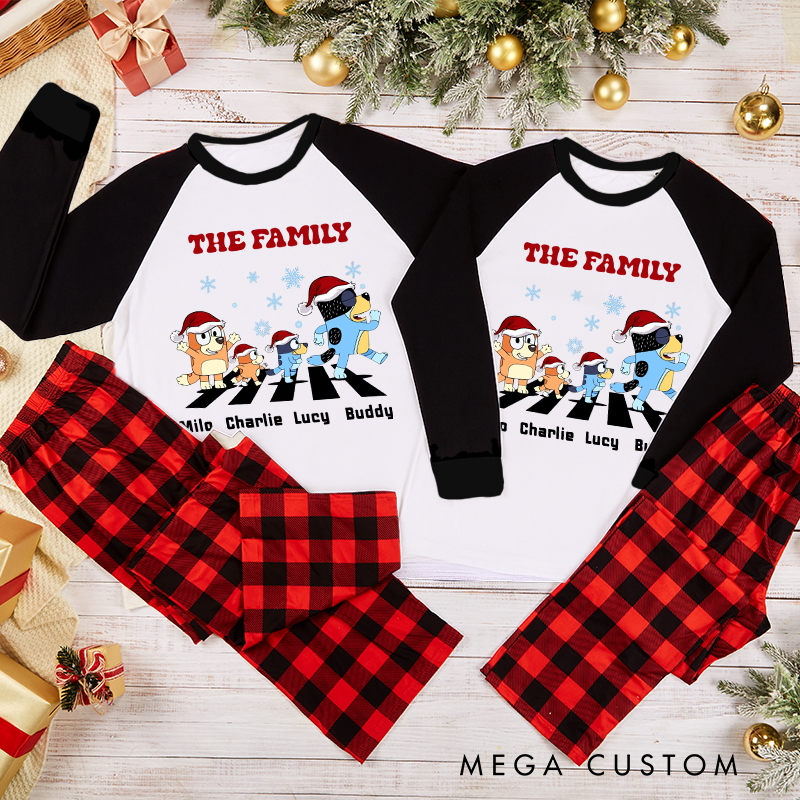 Personalized Family Matching Crew Cartoon Dog Family With Santa Hats Christmas Pajama Sets Custom Family Christmas Pajama Sets and Gift