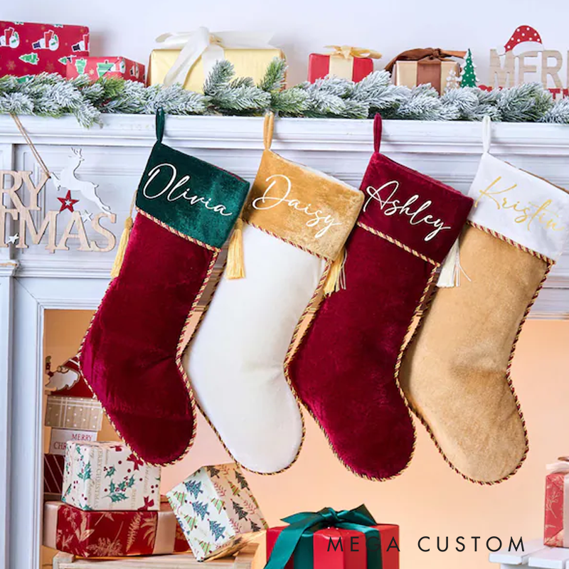 Personalized Family Stockings with Names Holiday Stockings Velvet Stockings Monogram Stockings Christmas Decoration Holiday Decor Gift