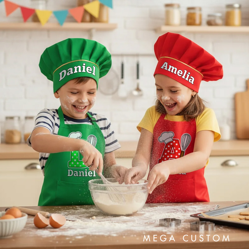 Personalized Embroidered Baking Themed Pattern Multicolor Adjustable Canvas Chef Apron with Pockets and Text Gift for Cooking Baking Lovers