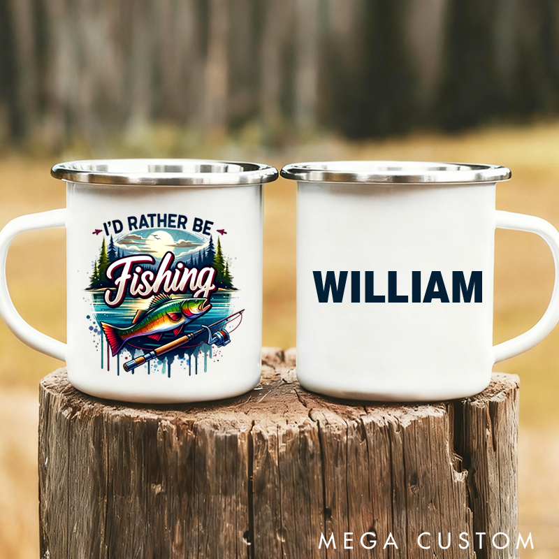 Personalized Fishing Enamel Mug Custom Name Lightweight and Durable Perfect Gift for Anglers Camping and Outdoor Adventures