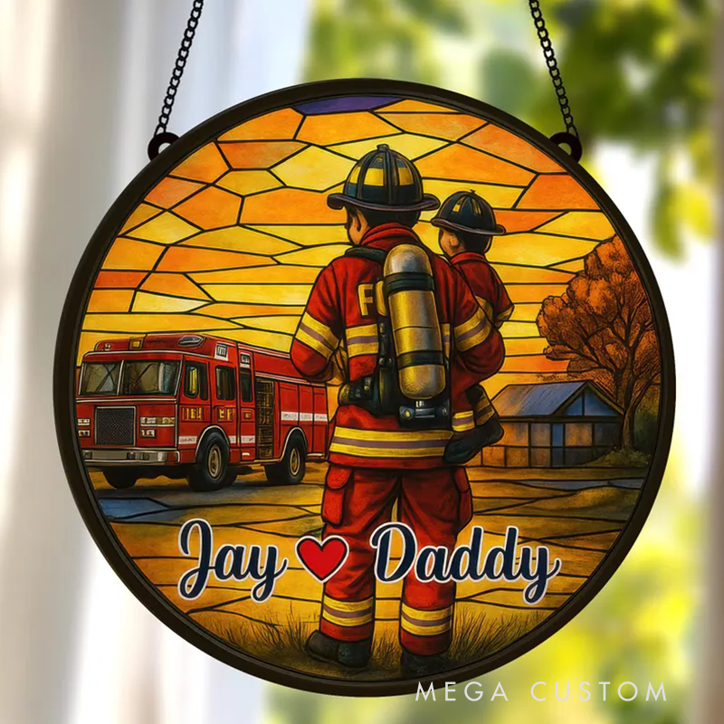 Personalized Firefighter Stained Glass Suncatcher for Firefighter Medical Suncatcher Gift
