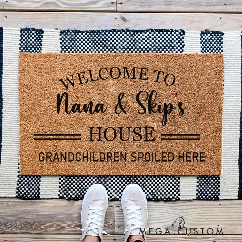 Personalized Welcome Doormat for Nana Papas House Custom Rug Gift for Spoiled Grandkids Grandma Grandpa Home Decor Housewarming Gift