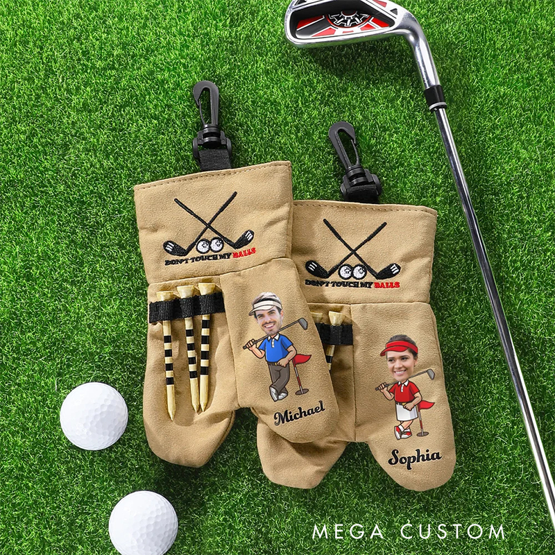 Personalized Cartoon Character Face Photo Golf Ball and Tee Storage Bag Sack with Name Golf Accessories Birthday Gift for Golf Lovers