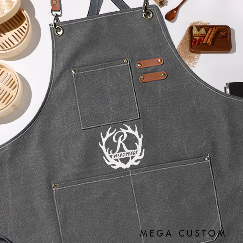 Personalized Embroidered Elk Deer Apron Hunting Lovers Apron Gift for Hunter Outdoor Barbecue Lover