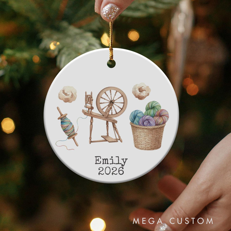 Personalized Spinner Ornament Custom Spinning Wheel Yarn Lover Gift Hobby Ornament Knitting Ornament 2026 Keepsake for Crafters