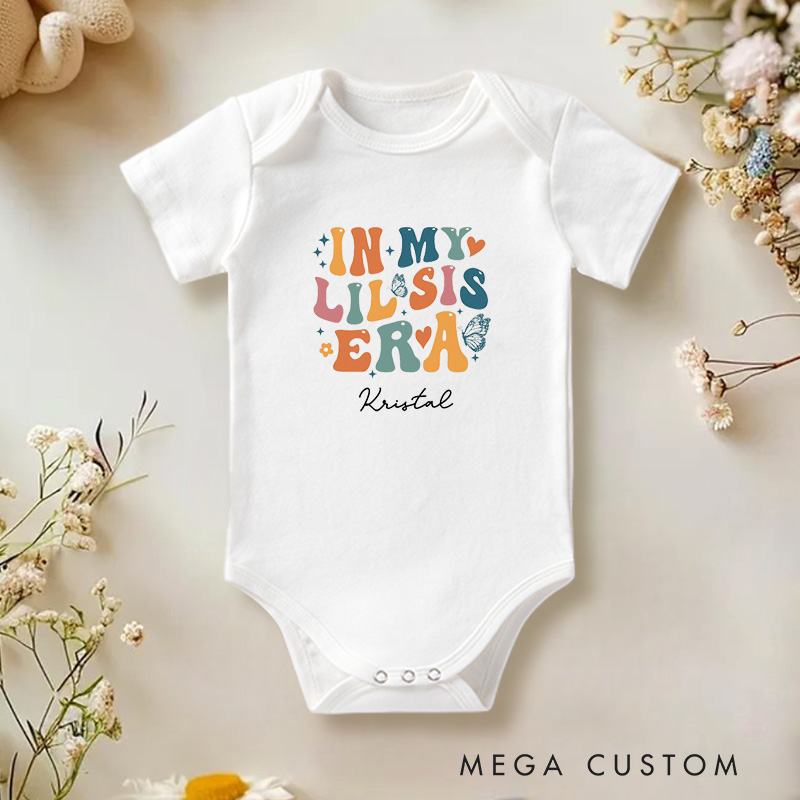 Personalized In My Lil Sis Era Cute and Colorful Design Celebrating Little Sisters Onesie
