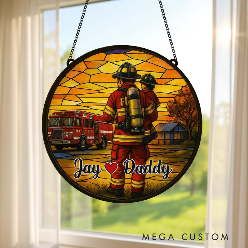 Personalized Firefighter Stained Glass Suncatcher for Firefighter Medical Suncatcher Gift