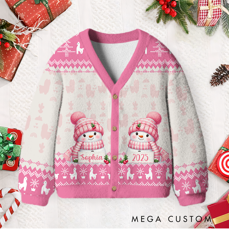 Personalized Cute Snowman Kids Christmas Cardigan Sweater Funny Sweatshirt Gifts